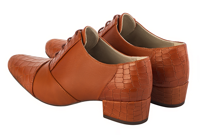 Terracotta orange women's essential lace-up shoes. Round toe. Low block heels. Rear view - Florence KOOIJMAN